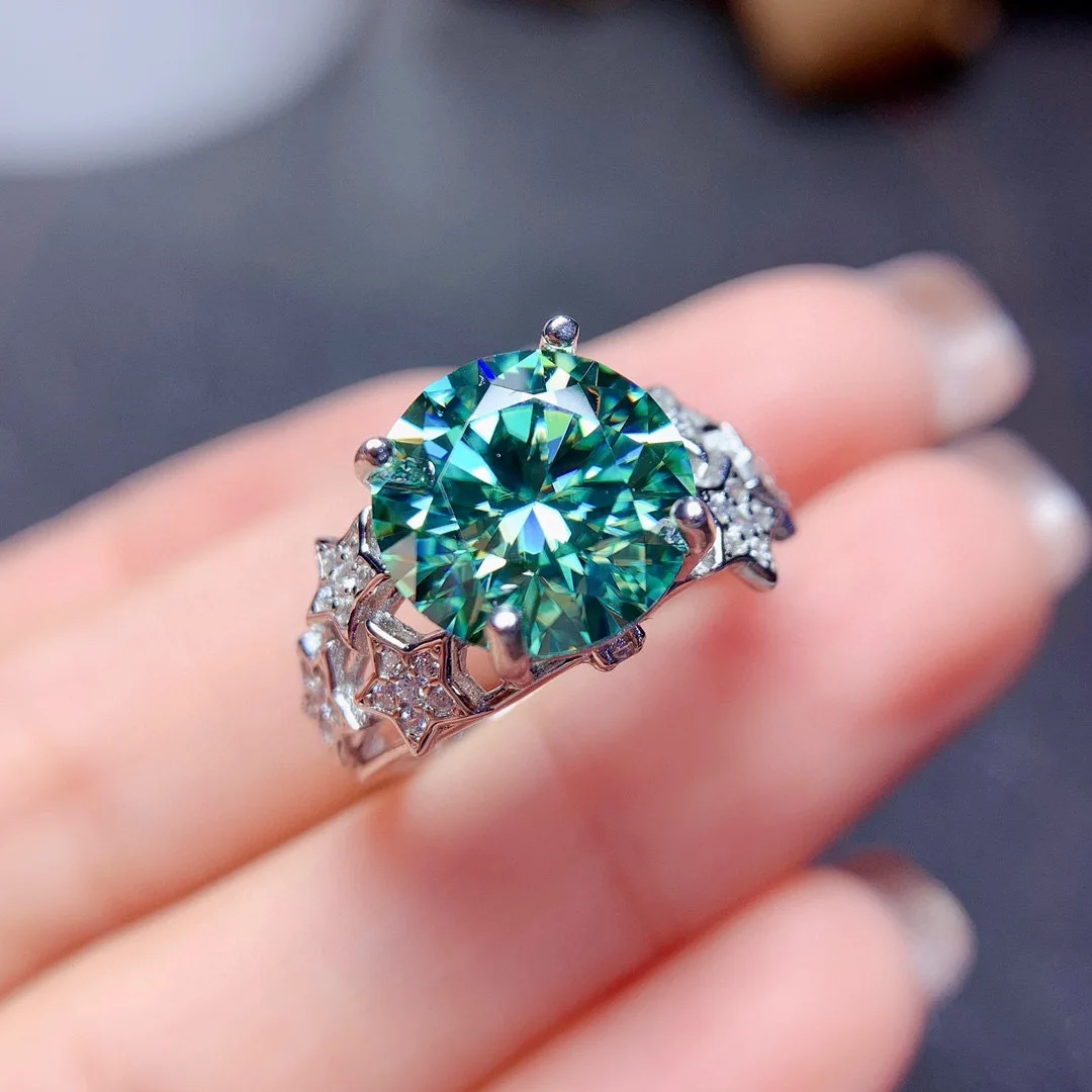 Luxurious Gypsophila 925 Sterling Silver Ring 5 Carat Large Imitation Paraiba High Carbon Diamond Ring Wedding Jewelry for Women