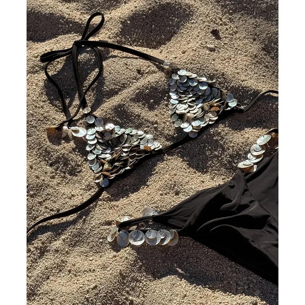 

2025 Halter Bikinis Women Swimsuit New Sexy Swimwear Sequins Patchwork Biquini Brazilian Bikini Set Micro Female Beachwear Party