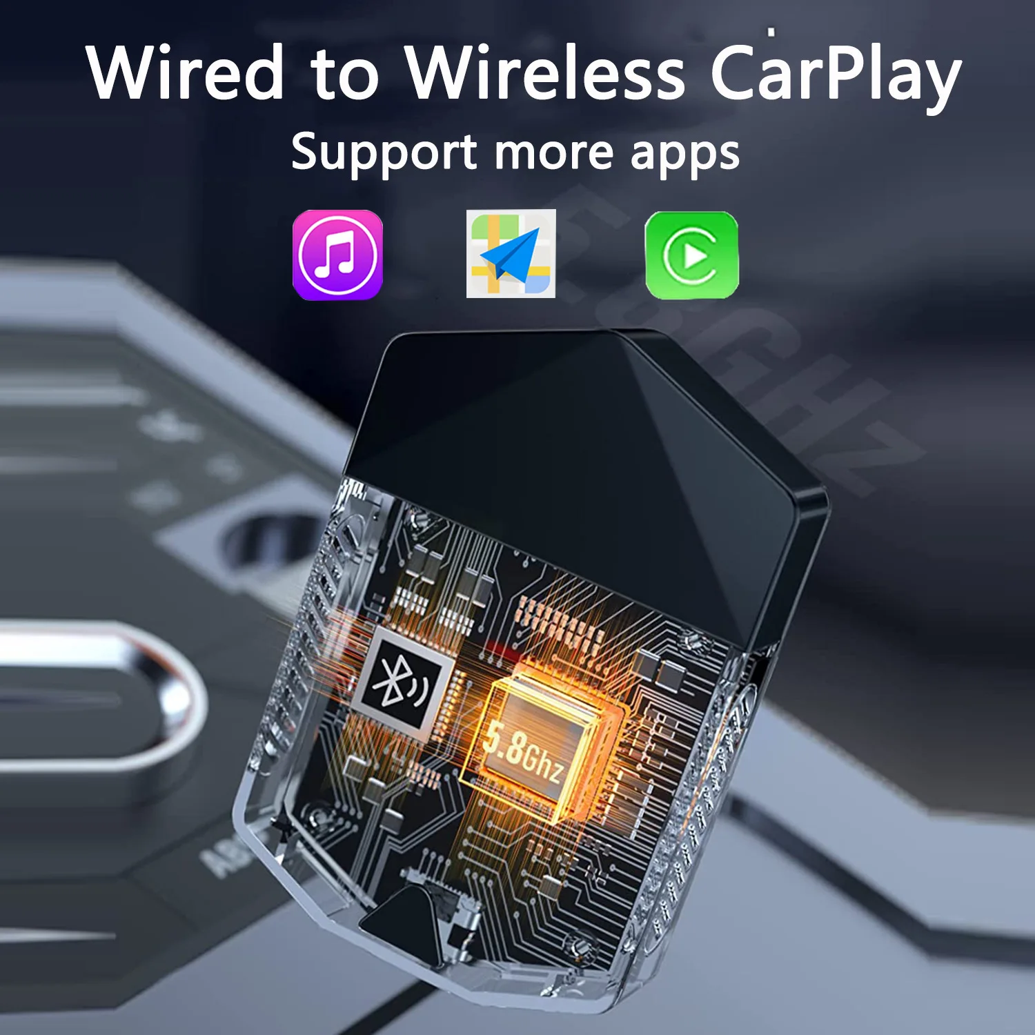 Carplay Adapter-Converteer Bedraad Naar Draadloze, Snelle Verbinding, Geniet Van Video/Muziek/Navigatie/Telefoongesprekken, Compatibel Met Ios