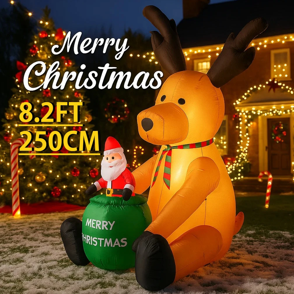 8,2 pies luz LED Navidad inflable Santa Claus Reno juguetes patio decoración de fiesta adornos para el hogar suministros regalos de vacaciones de Navidad