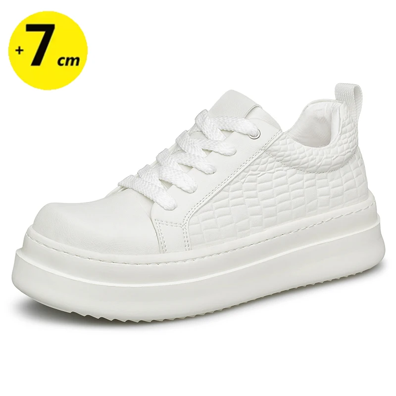 

7cm Elevator Shoes Men White Lifting Board Shoes Platform Sneakers with Thick Sole & Hidden Height Increase Sports Casual Shoes