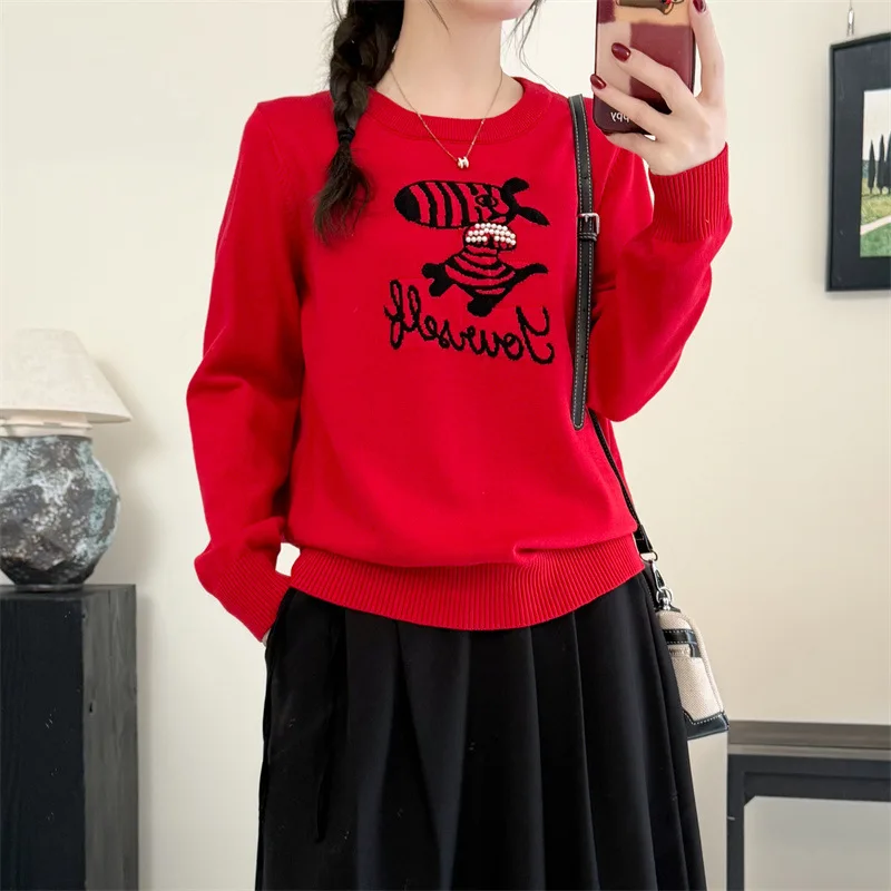 

Модный свитер XXXXL больших размеров для женщин, весна 2026, с бисером, вязаный, с узором «лошадь», пуловер, джемпер 1415