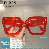 Gafas de lectura con bloqueo de luz azul y cuadrado grande para mujer, anteojos para presbicia con acabado de diseñador, monturas de gafas transparentes para mujer