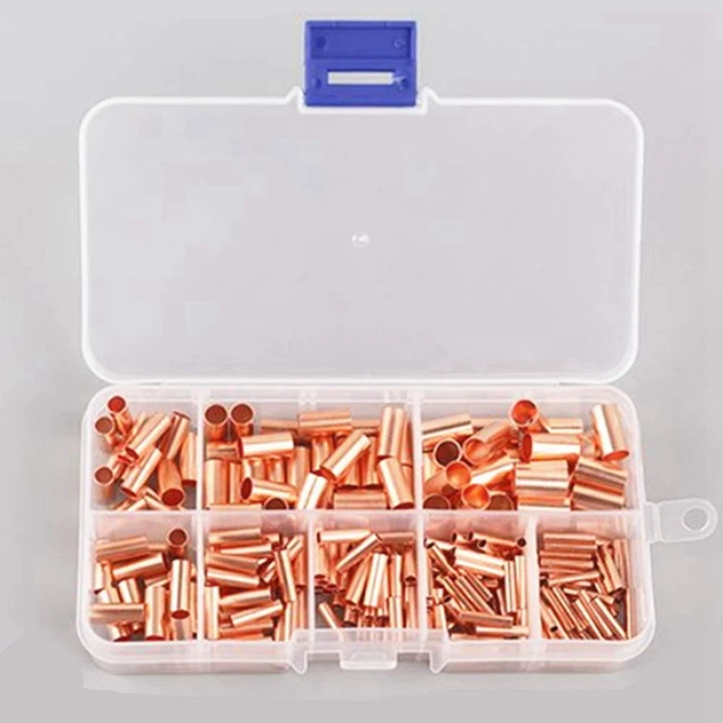 500Pcs GT Copper Connecting Pipe Wire Joint Small Copper Tube Terminal Cable Lug Bootlace Ferrule Kit