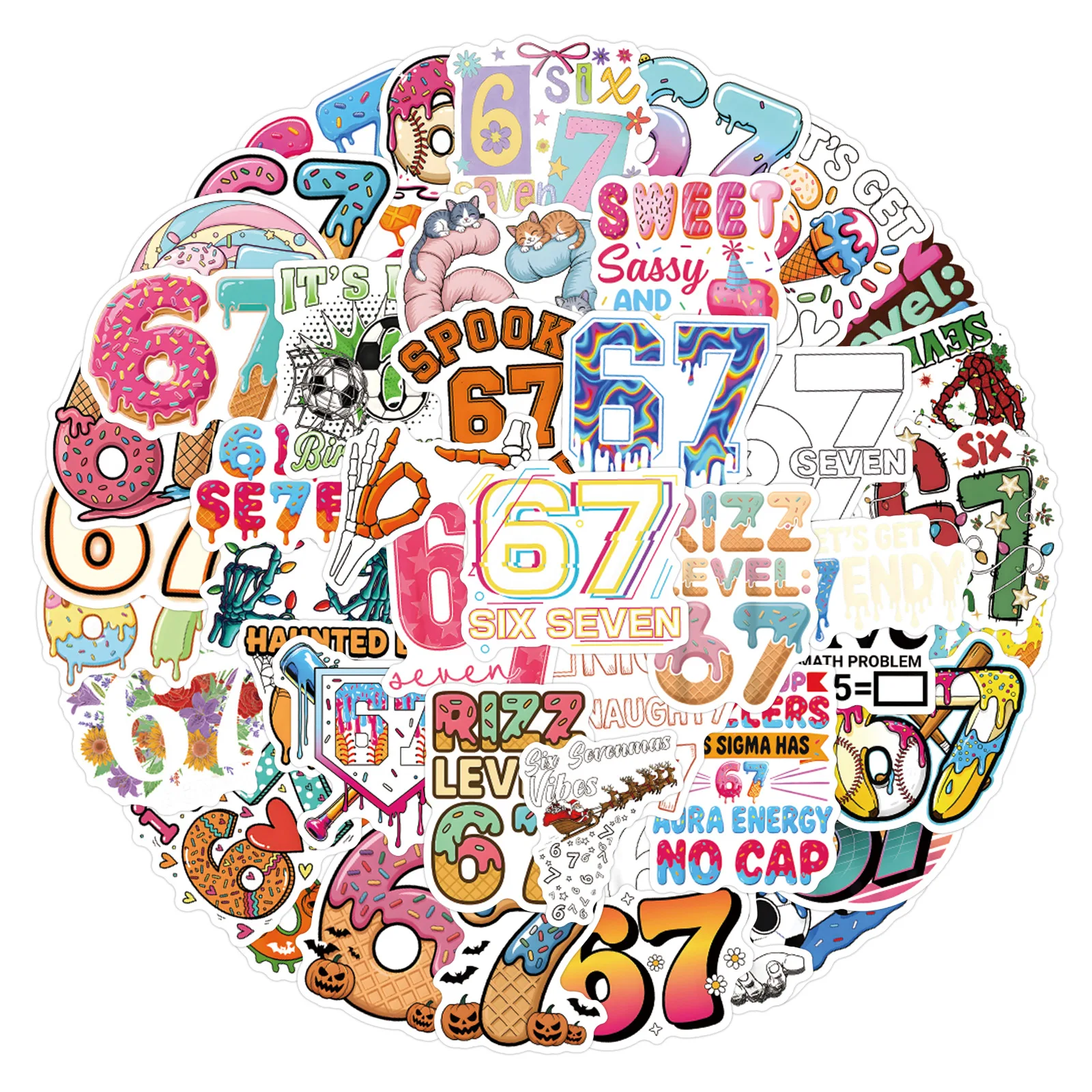 50Pcs Funny 67 Candy Graffiti Stickers Colorful Aesthetic Decor Stickers For DIY Notebook Laptop Phone Water Bottle Toy
