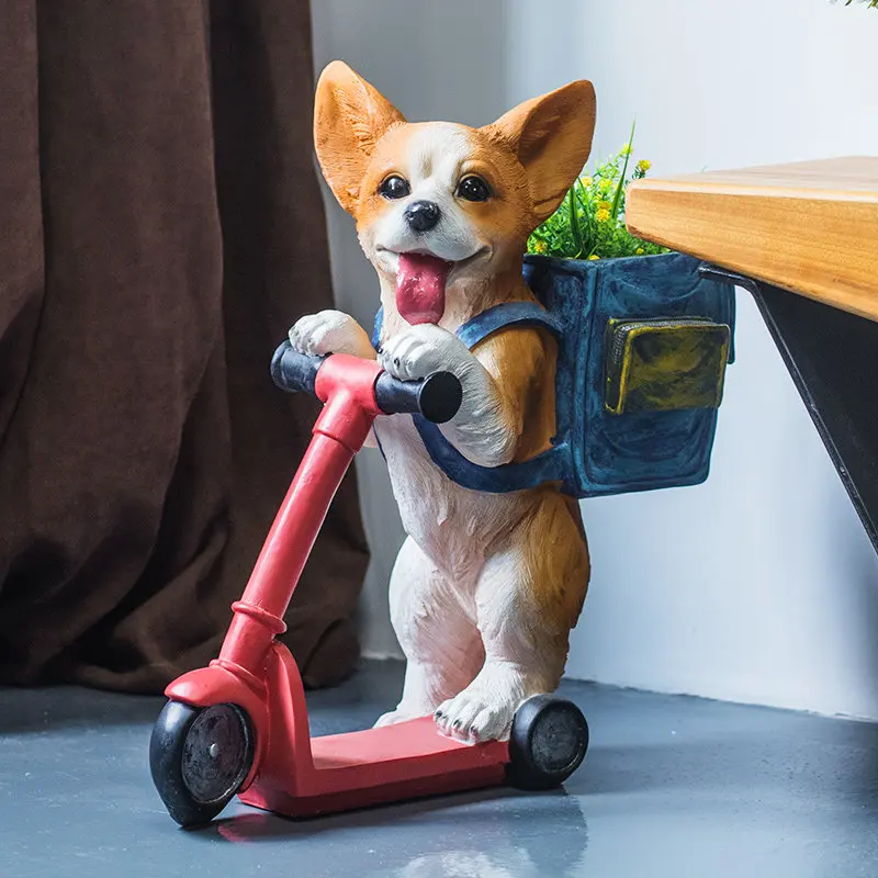 Scooter Shaped Dog Decor Statue Resin Craft Floor Standing Home Ornament-Creative Indoor Figurine for Living Room Pet Lover Gift