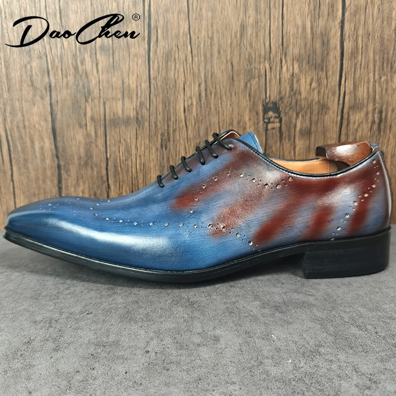 Luxury Mens Leather Shoes Lace Up Pointed Casual Dress Man Shoe Wedding Office Oxford Derby Brogue Leather Shoes For Men