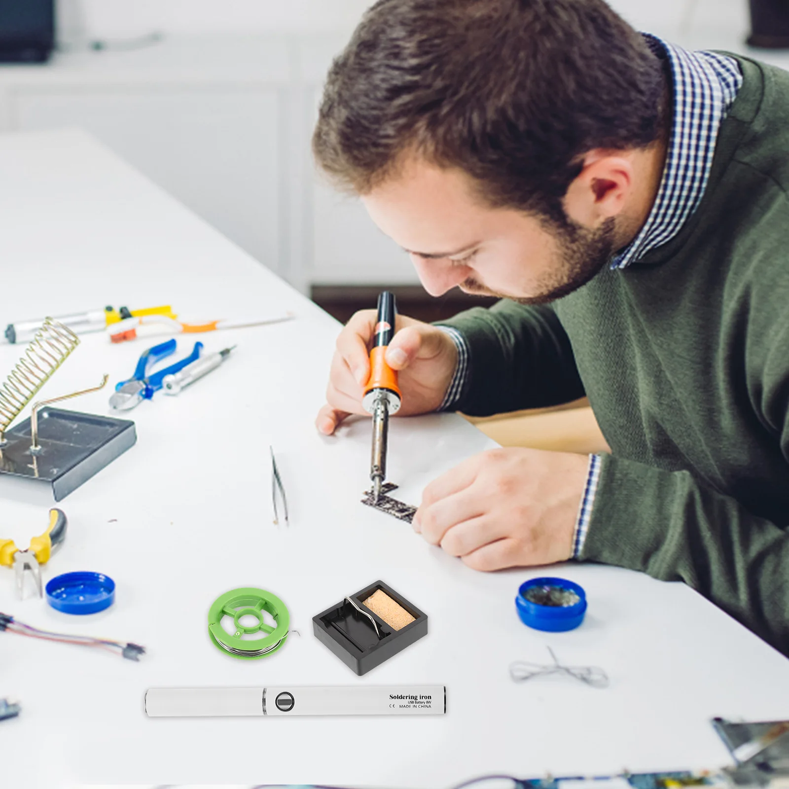 

USB Soldering 5V Mini Portable Cordless Kit Rechargeable Aluminum White Tip Included Cordless Soldering Iron Rechargeable