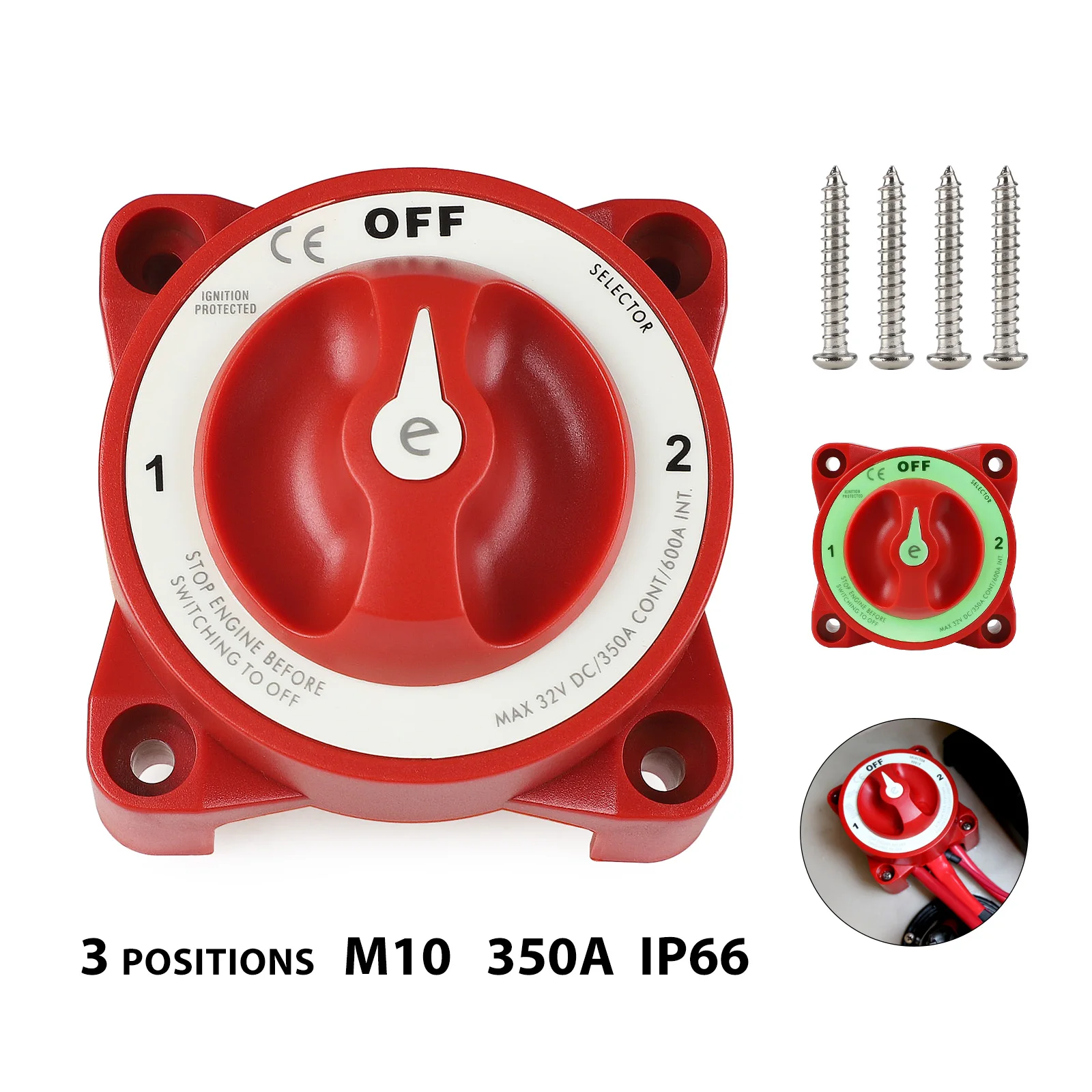 e-Series Selector 3 Position Battery Switch with AFD 350A 32V Isolator Disconnect Rotary Boat Switch Dual Battery Isolator