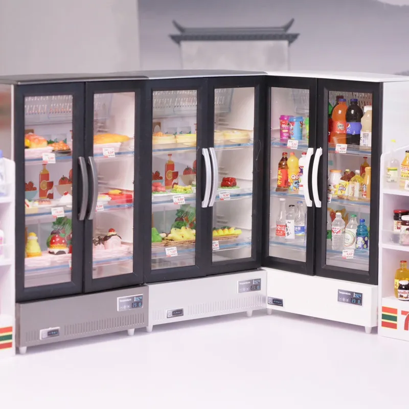 

27pcs Dollhouse Double Door Freezer Mini Fridge Food Supermarket Miniature Kitchen Food Play Scene New Miniature Furniture Model