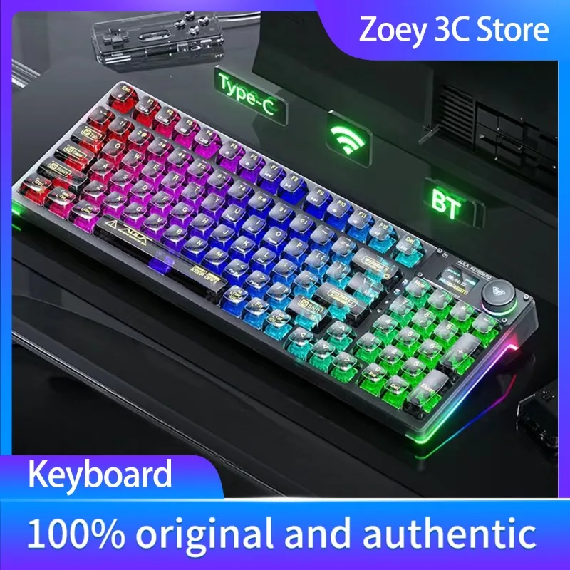 F98pro Transparent Bluetooth Tri-mode Wireless Mechanical Keyboard RGB Smart Display Customized Gasket Structure Multiple Colors