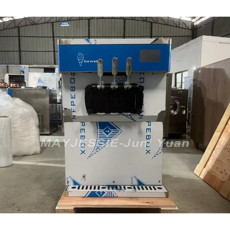 Commercial Soft Serve Ice Cream Machine 3 Flavors Fully Automatic Vertical Ice Cream Maker for Restaurant & Milk Tea Shop