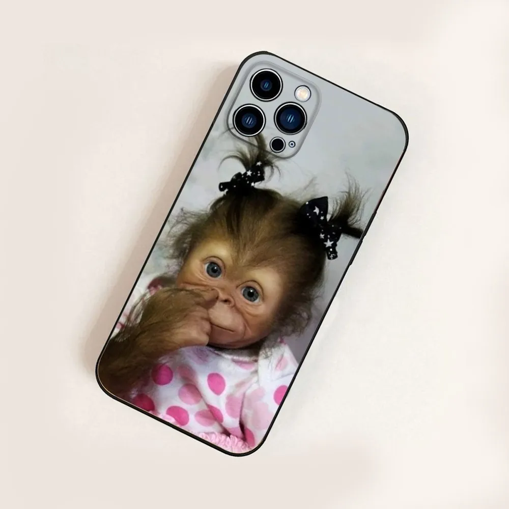 Cute monkey  Phone Case For iPhone 16,15,14,13,12,11,Pro,X,XS,Max,XR,Plus,Mini Black Silicone Soft case