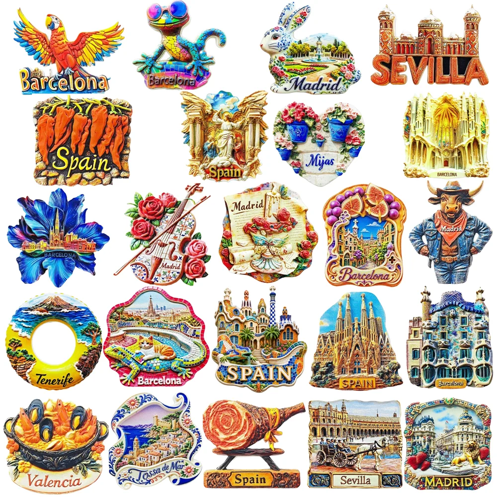 Europe Spain Madrid Sevilla  Barcelona Etc 3D Fridge Magnets Tourism Souvenir Refrigerator Magnets Sticker
