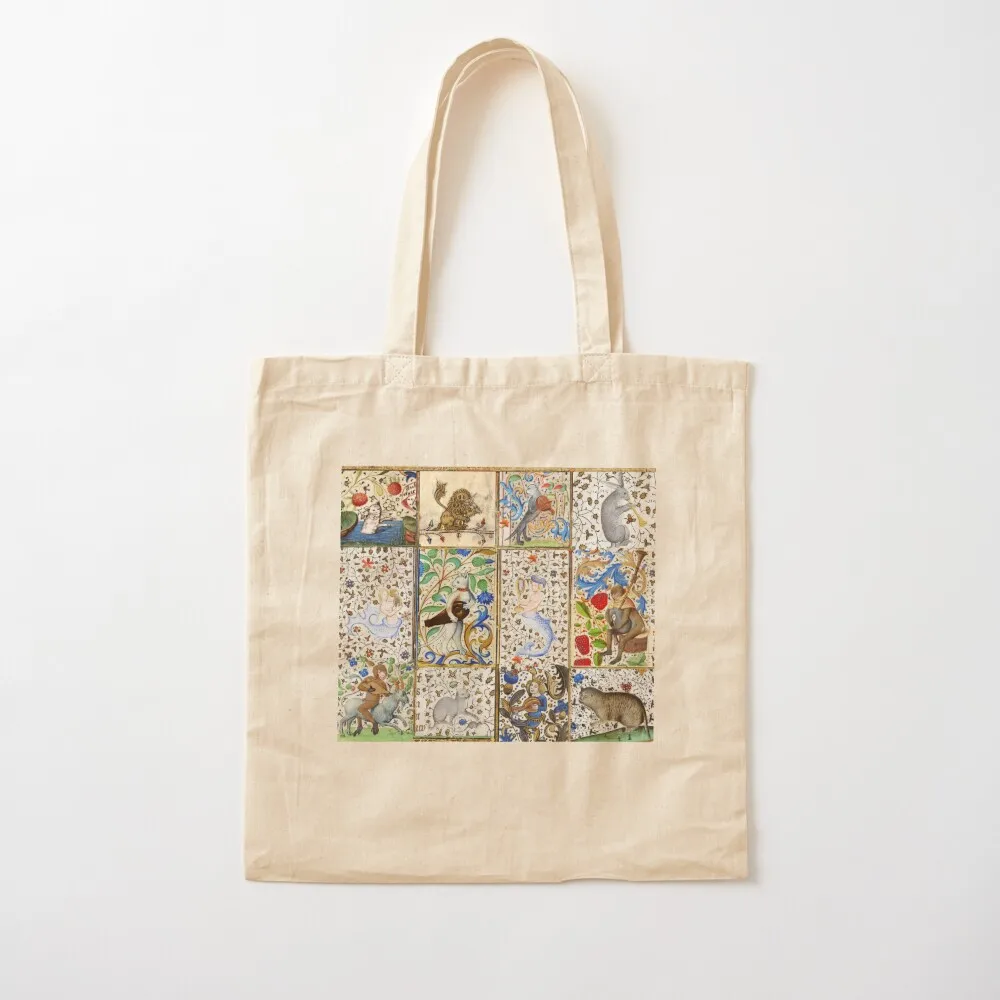 WEIRD MEDIEVAL BESTIARY PLAYING MUSICAL INSTRUMENTS AMONG FLOWERS AND FRUITS Tote Bag tote bag men's Fabric bag Canvas Tote