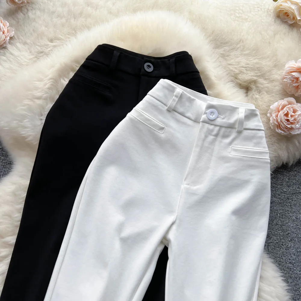 Imagem -05 - Calça de Cintura Alta Feminina Sólida Perna Larga Elegante Casual Vintage Roupa de Streetwear Moda Coreana Outono