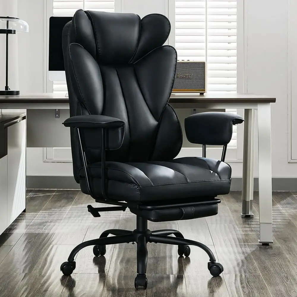 

Ergonomic High-Back Leather Gaming Chair with Footrest, Lumbar Support, and Adjustable Armrests (Black)