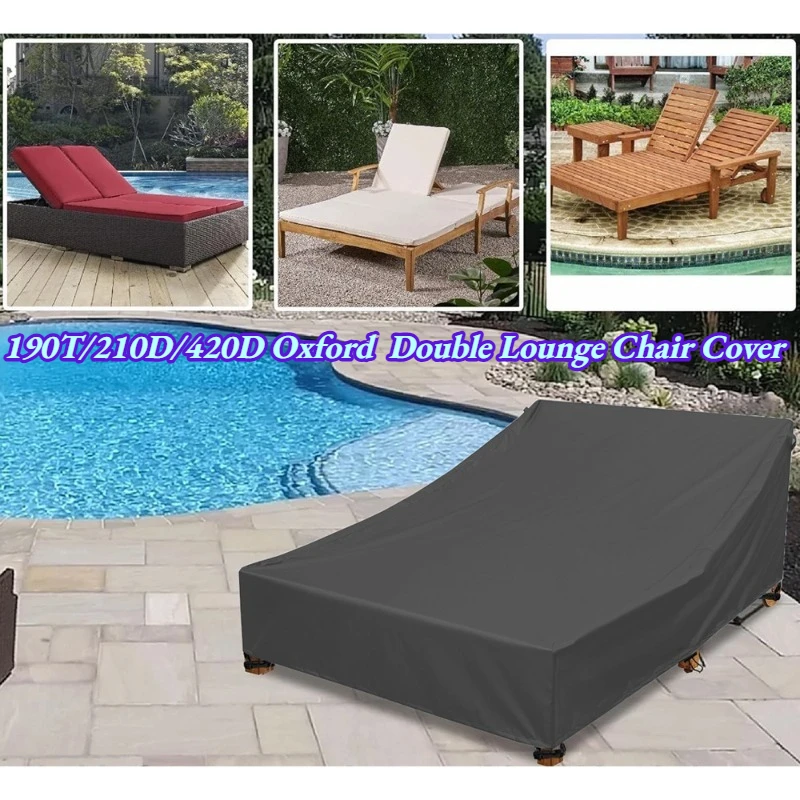 

210/420D Double Lounge Chair Cover Waterproof Outdoor Chaise Lounge Cover UV Protection Windproof Outdoor Beach Chair Dust Cover