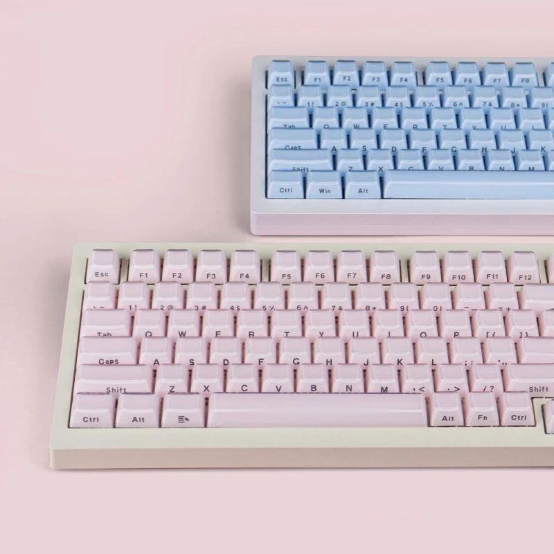 113 Key Crystal Pink Blue Side-lit Shine Through Backlit Keycaps OEM Profile For MX Switch Mechanical Keyboard