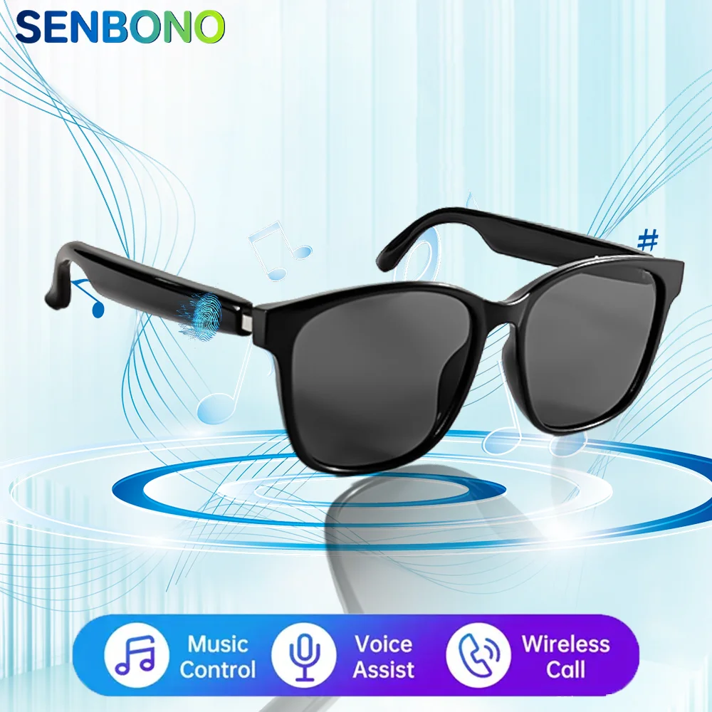 

SENBONO Smart Glasses for Men Women Hands-free Calling Camera Control Music Control Volume Control Sunglasses for Xiaomi iOS