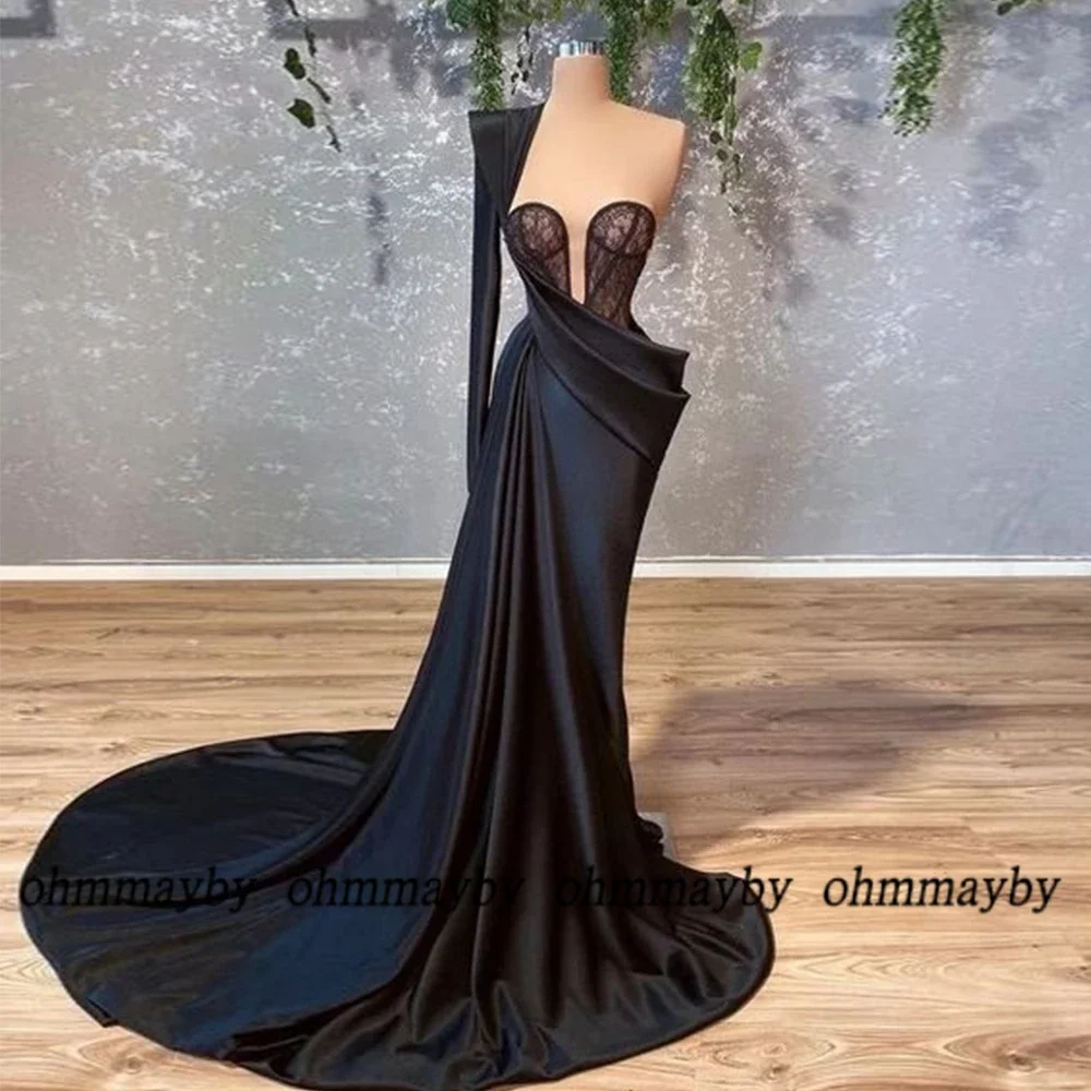 

V-Neck Lace One Shoulder Satin Prom Gowns 2024 Summer Floor Length Evening Dresses Zipper Back Charming Women's Dress Vestidos