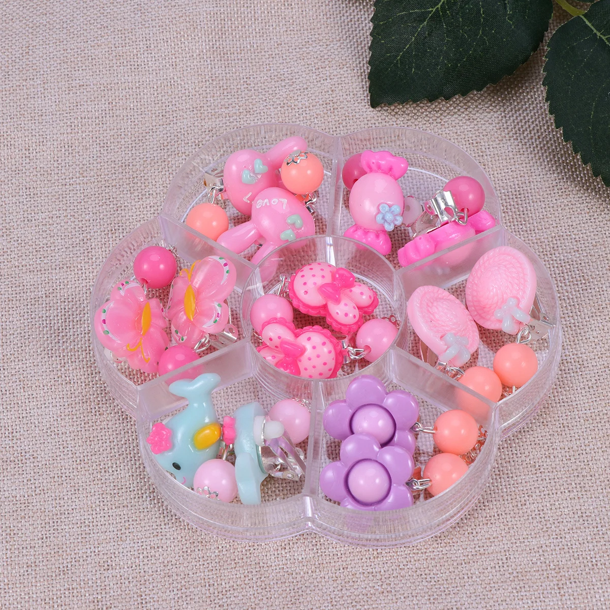 

14Pairs Girls Ear Drops Set Clip-on Jewelry Bright Colors Adorable Designs Ideal for Many Outfits and Dress-Up Parties