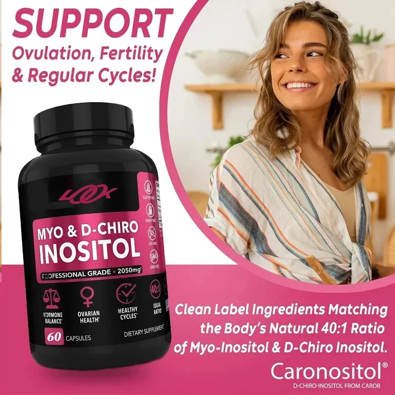 Inositol 60 capsules 40:1 hormonal balance vitamin B8 female fertility supplement, regulating menstrual cycle, ovarian health