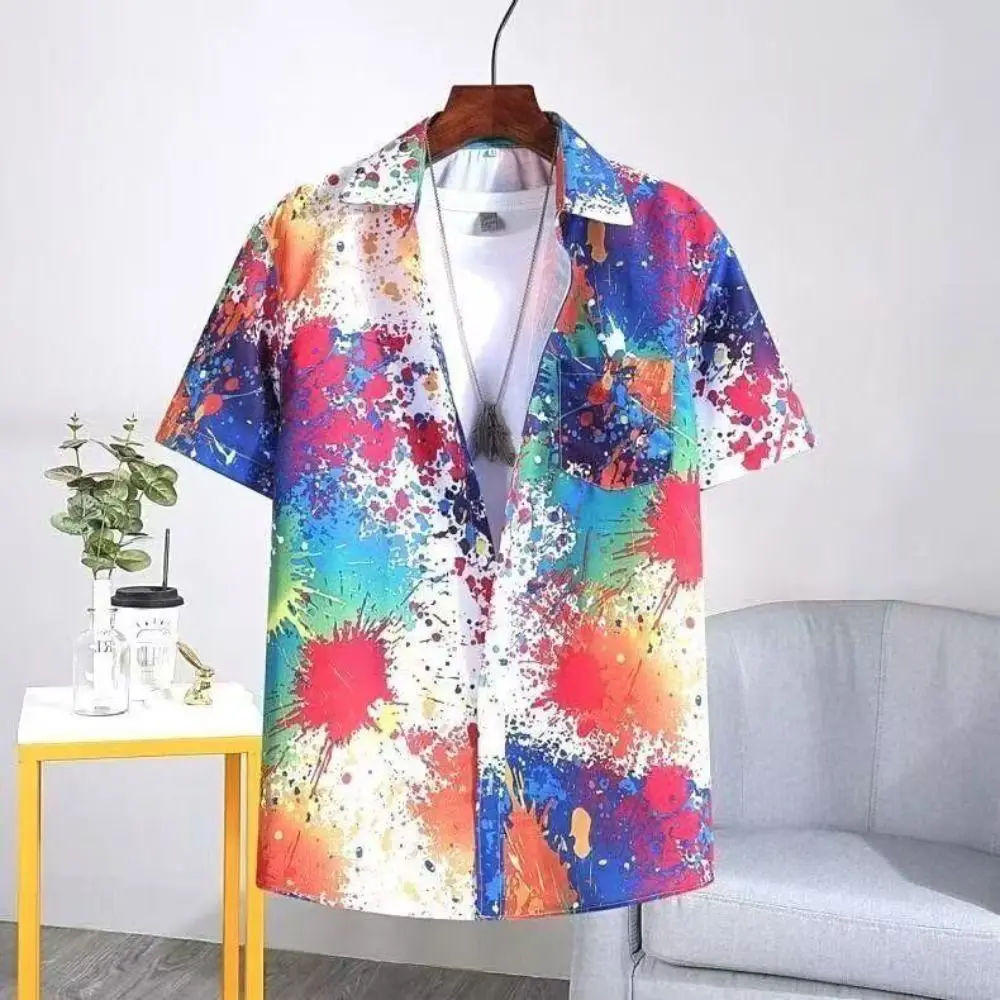 

Chic V-neck Short Sleeve Floral Shirts Loose Bohemia Style Flower Blouse Women Hawaii Colorful Beach Shirts Streetwear