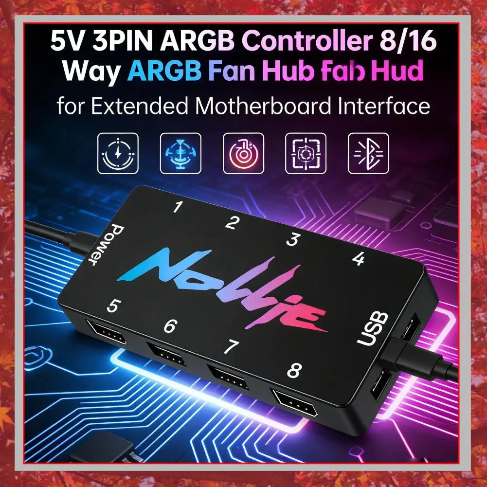5V 3PIN Addressable ARGB Splitter Support SignalRGB OpenRGB ARGB Fan HUB Controller 8/16 Way for Extended Motherboard Interface