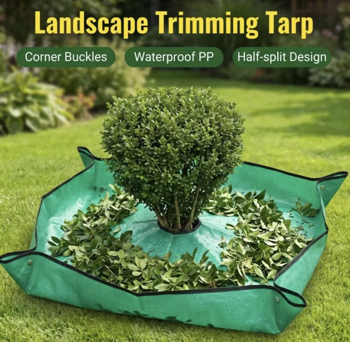 A Garden Pruning Collection Mat, with a Central Hole and Four Corner Clips, Foldable Pruning and Cleaning Cloth for Trees and Shrubs, Suitable for Yard and Garden Use