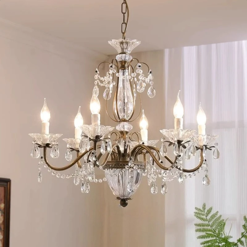 

American Retro Crystal Chandelier Living Room Bedroom Dining Room - French Country Romantic Candlelight Lamp Indoor Home Decor