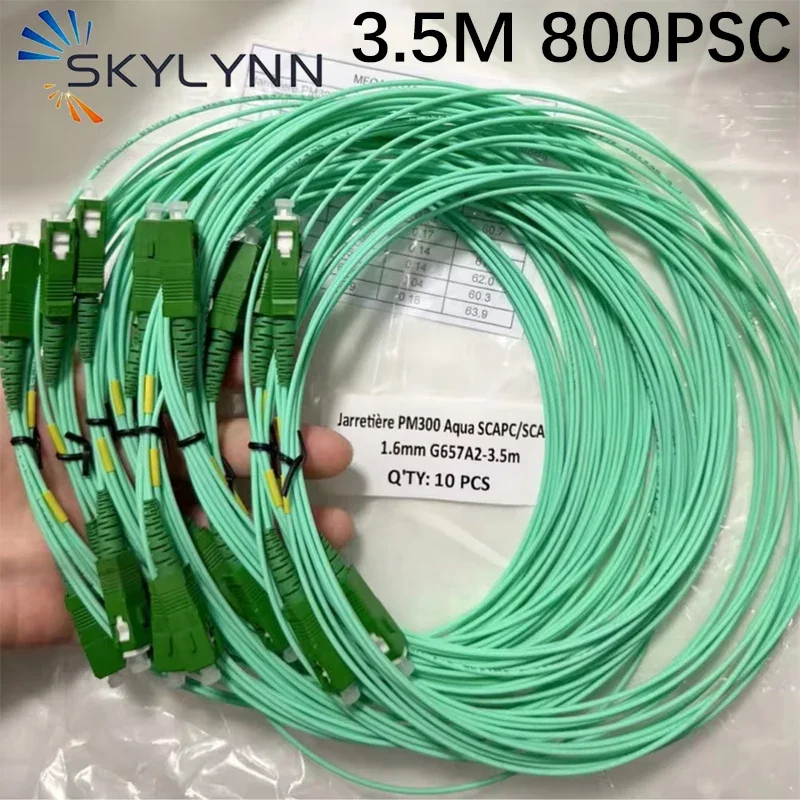 800PCS G657A2 3.5m Aqua Fiber Optic Garter 1.6mm Fibe Core SC APC Fiber Optic Patch Cord Simplex Fiber Optic Cables 100PCS