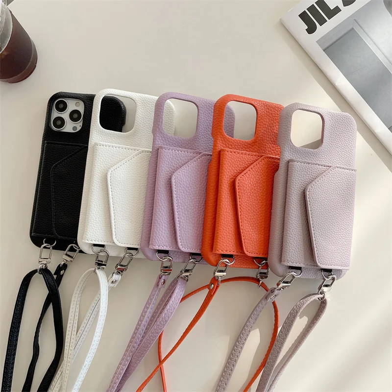Trendige Crossbody-Leder-Brieftaschenhülle mit Lanyard für iPhone 18 17 18Pro 16 15 17Pro 14 13 Pro Max 12 16Pro, Handytasche mit Schminkspiegel – Detail 5