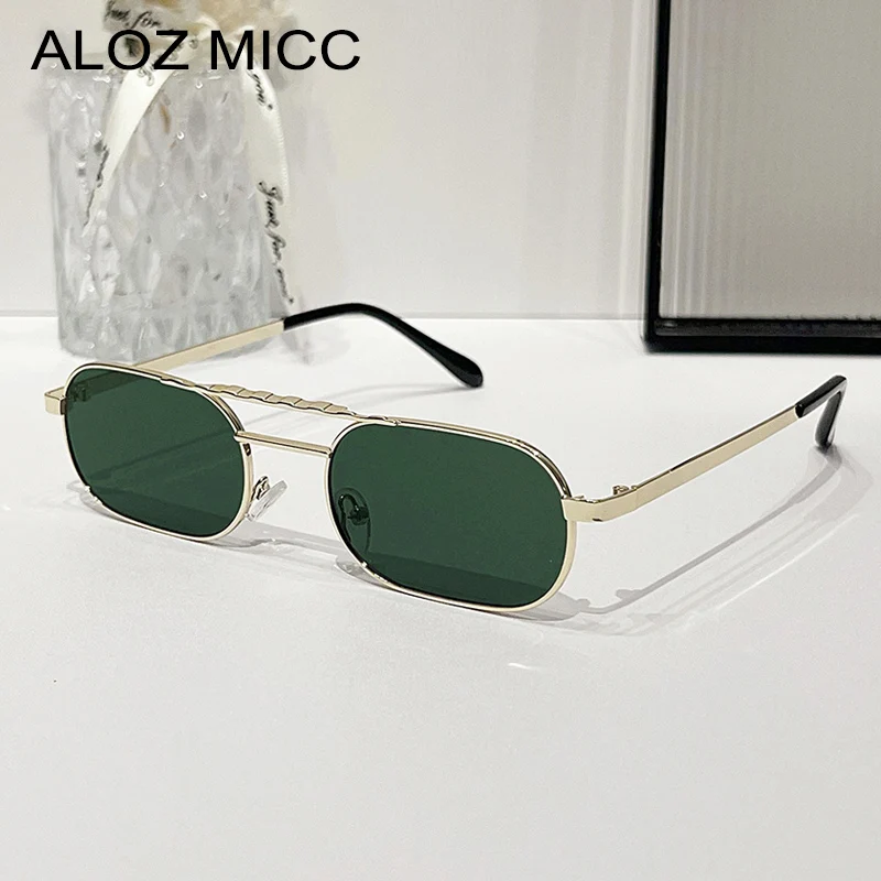

Retro Double Bridge Metal Oval Sunglasses Women UV400 Blue Green Lenses Fashion Punk Men Sunglasses