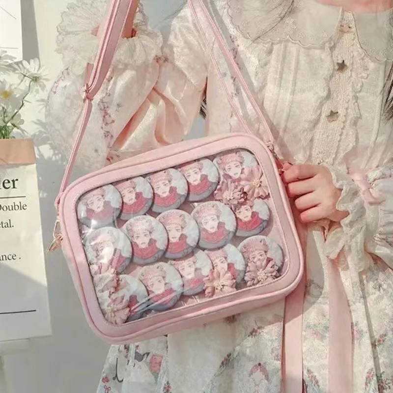 Lolita JK Uniform Transparent Ita Bag PU Leather Shoulder Crossbody Messenger Purse Kawaii Cosplay School Daily Collection Gift