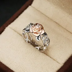 Rose Shaped Ring for Women Vintage Style Hollow Out Flowers Double Color Rings Fashion Jewelry Engagement Rings for Women