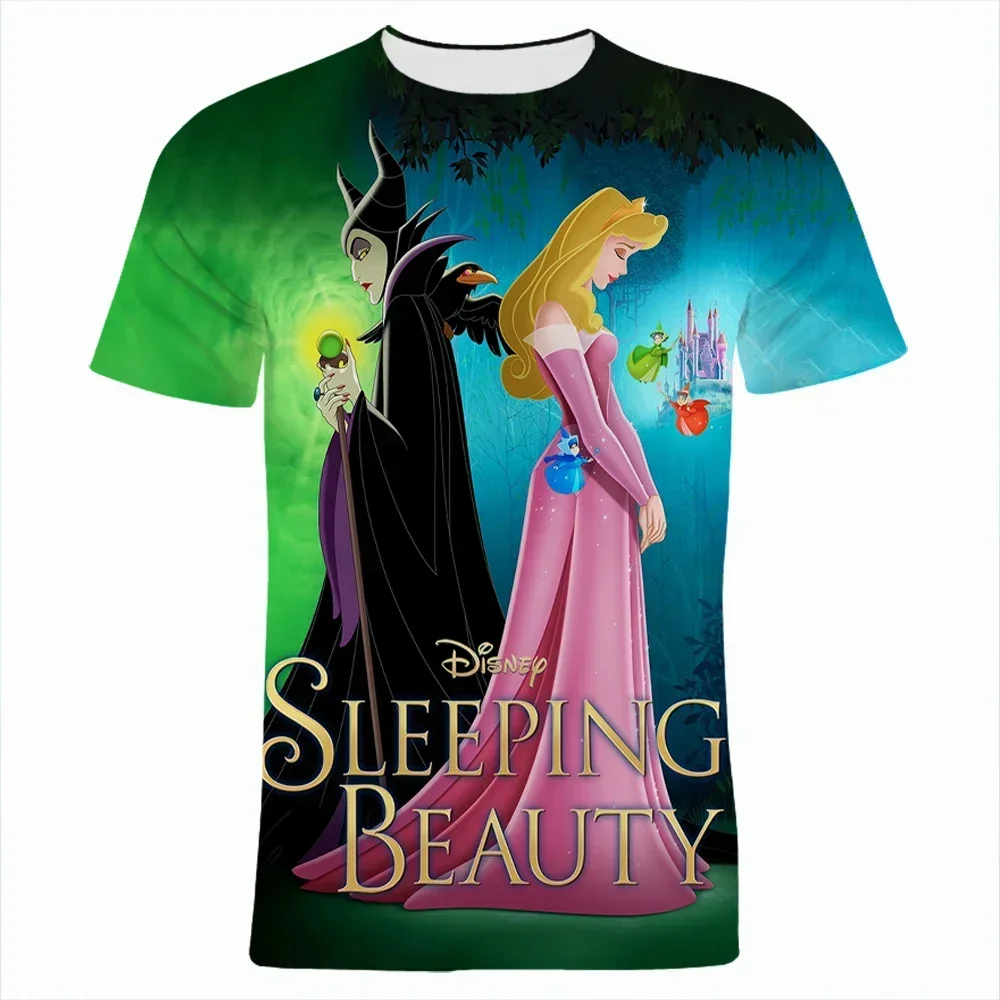 2024 Summer Disney Anime Sleeping Beauty 3d Print T-Shirts Cartoon Maleficent 3D Print Men Women Fashion T-Shirt Kids Tees Tops