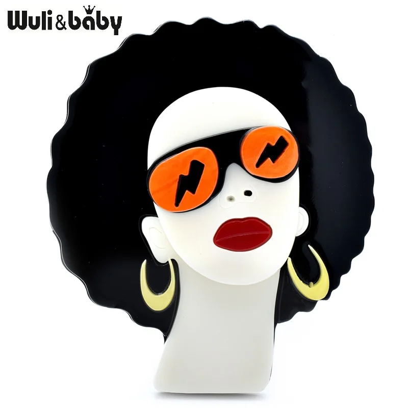 Wuli&baby Beautiful Modern Lady Brooches For Women Acrylic Wear Sunglasses Earrings Girl Figure Office Party Brooch Pins