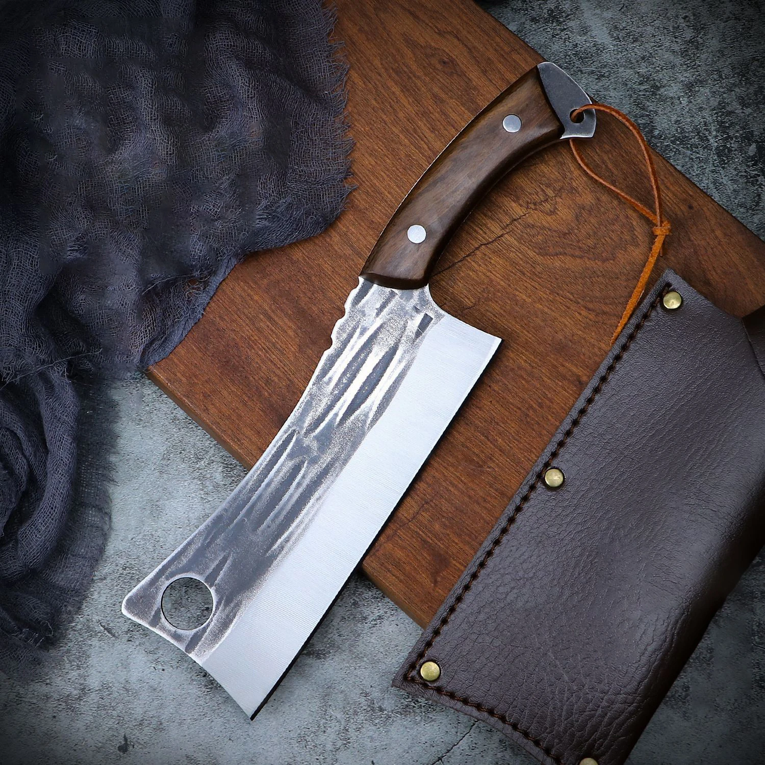 

Forged Wood Knife Leather Gray Tree Chopping Thickened Boning Knife Wood Bamboo Cutting Pig Beef Bone Chef Knife