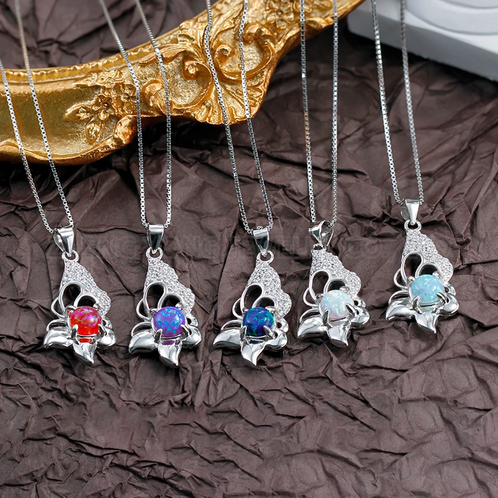 New Jewelry Pendant Butterfly Flower Special Design 925 Silver Opal Pendant for Women
