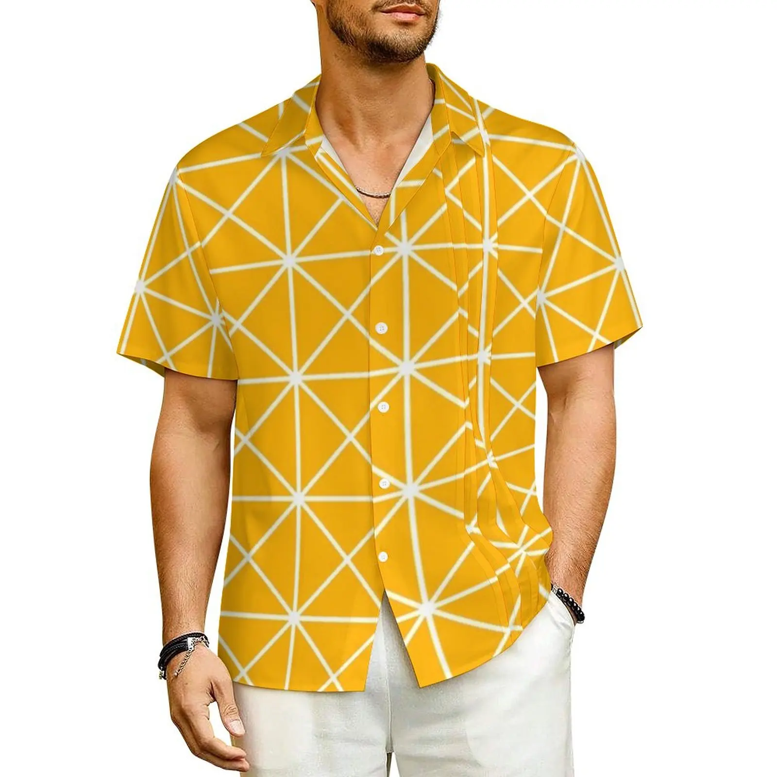 

Nordic Yellow Casual Shirt Miss Striped Trendy Hawaiian Shirts Male Short Sleeve Vacation Street Style Pattern Oversized Blouses