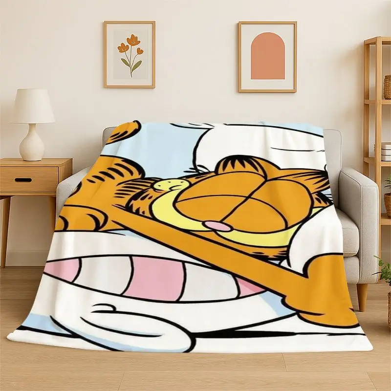 Kawaii G-Garfield Cartoon Cat Flannel Blanket,Ultra Soft Warm Plush Throw for Home Bedroom Bed Sofa Cover Office Picnic Gift Kid