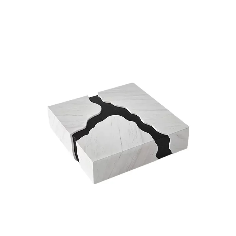 

Italian marble coffee table living room home light luxury high-end modern high-end creative solid wood square crack tea table