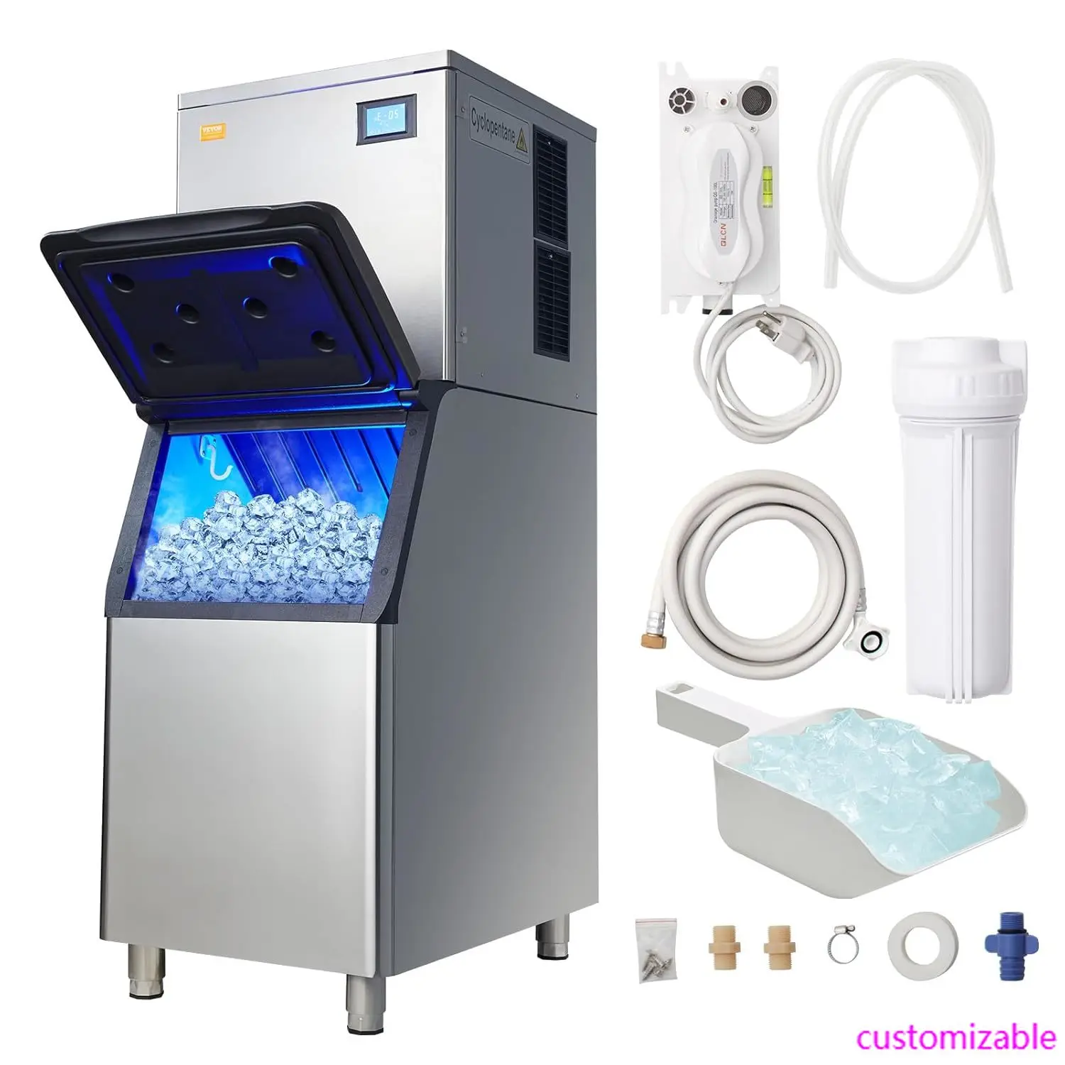 

Commercial Ice Maker, 450LBS/24H Ice Making Machine with 330.7LBS Large Storage Bin, 1000W Auto Self-Cleaning Ice Maker Machine