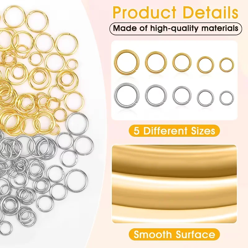 600pcs Stainless Steel Open Jump Ring Jewelry Connection DIY Accessory for Round Ring Making Earrings Bracelets Necklaces