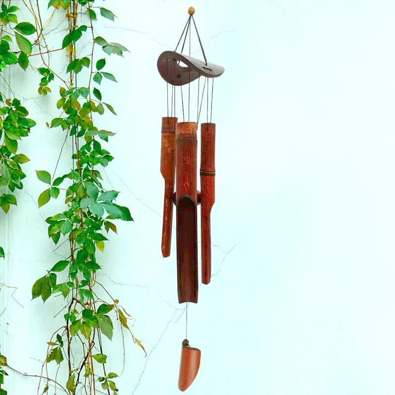 

1pc Bamboo Tube Round Wood Wind Chime Balcony Garden Nursery Hanging Decoration Outdoor Bamboo Tube Wind Chime Decorative Crafts