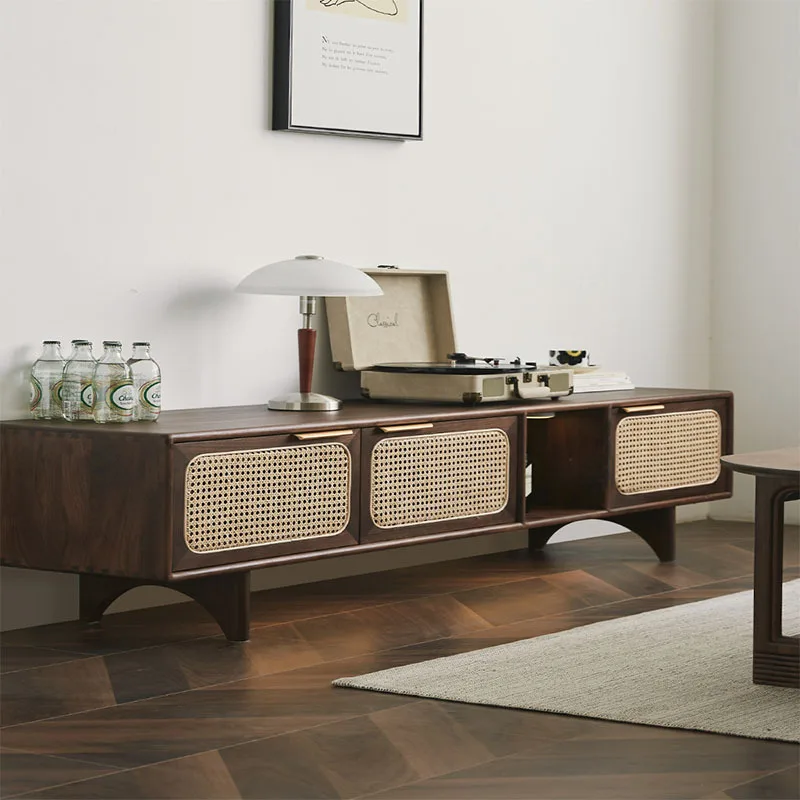 

Solid Wood Rattan TV Cabinet Nordic Rattan Storage Low Cabinet Simple Modern Retro Home