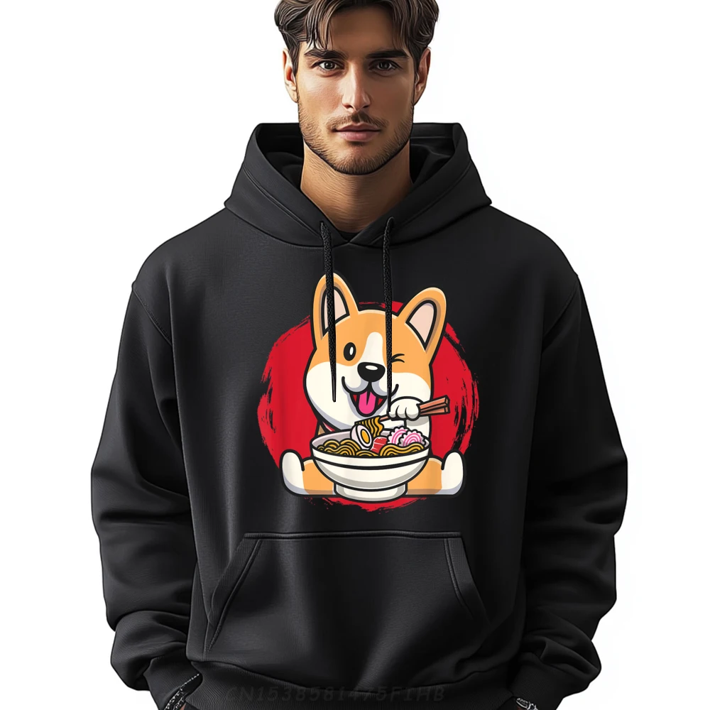 

Kawaii Japanese Tokyo Dog Eating Ramen Xs Graphic Pullover Hoodies Vintage Men's Winter Clothes