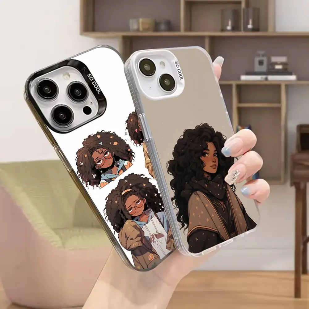 

Afro Black Girl Cute Phone Case For iPhone 16,15,14,13,12,11,Mini,Pro,SE,MAX White Matte Shockproof Cover