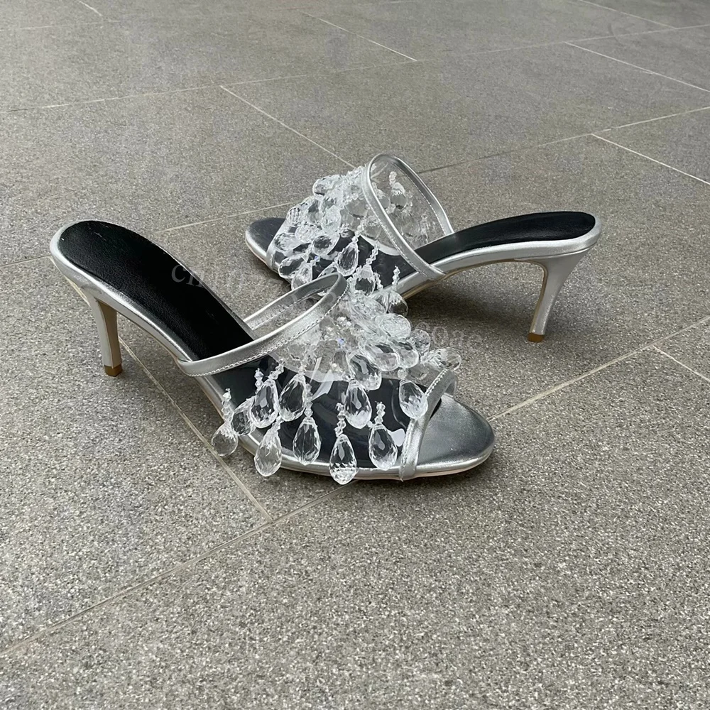 

Transparent PVC Open Toe Slippers Shoes Thin High Heels for Women Silver Outdoor Fashion Shoes Summer 2025 Zapatos Para Mujere